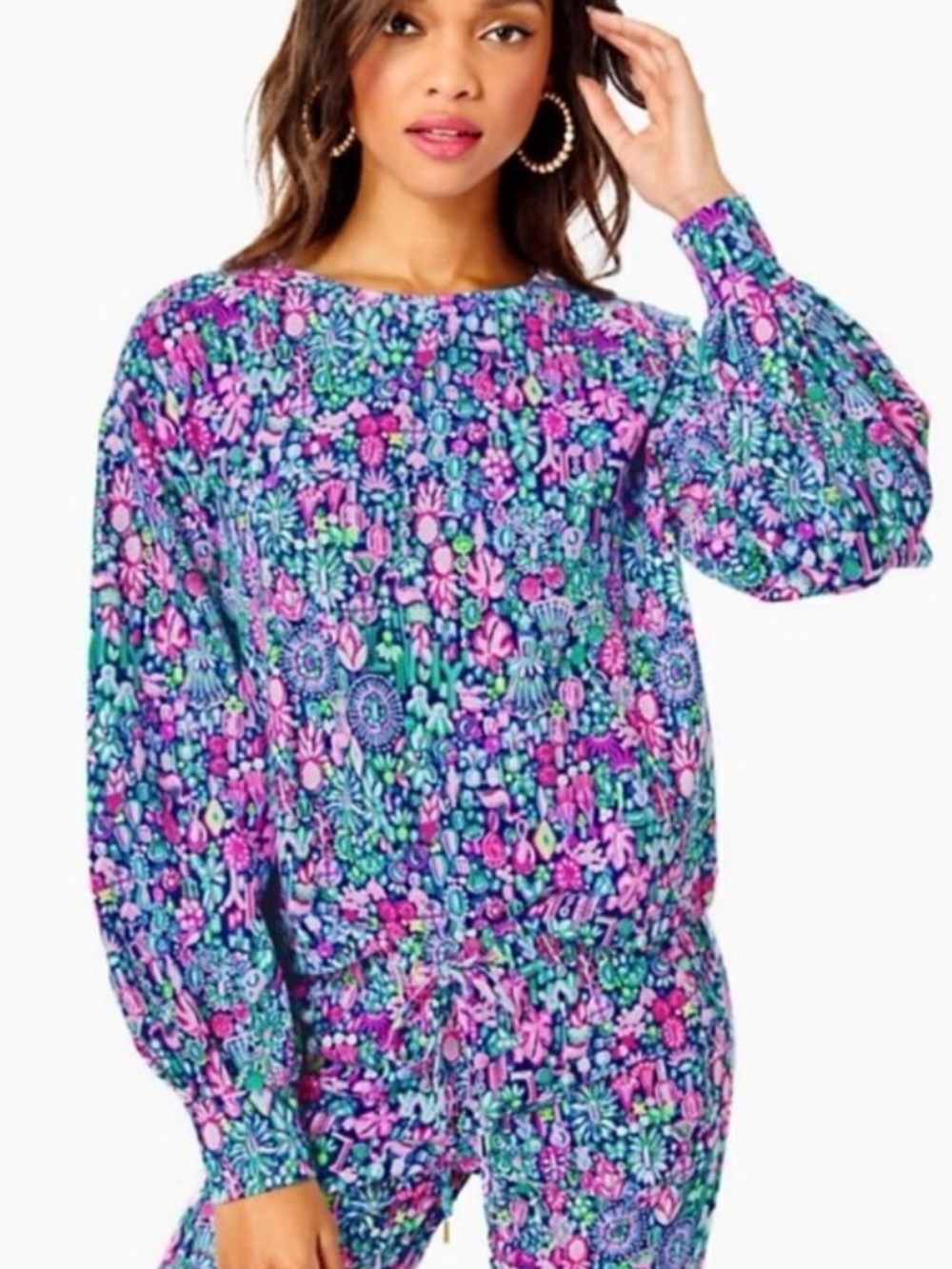 Lilly Pulitzer Kamala Sweatshirt Low Tide Navy‎ Jewely Print Colorful Size XXS